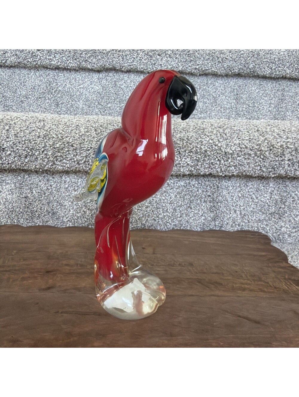 Art Glass- Red Parrot With Blue And Yellow Back